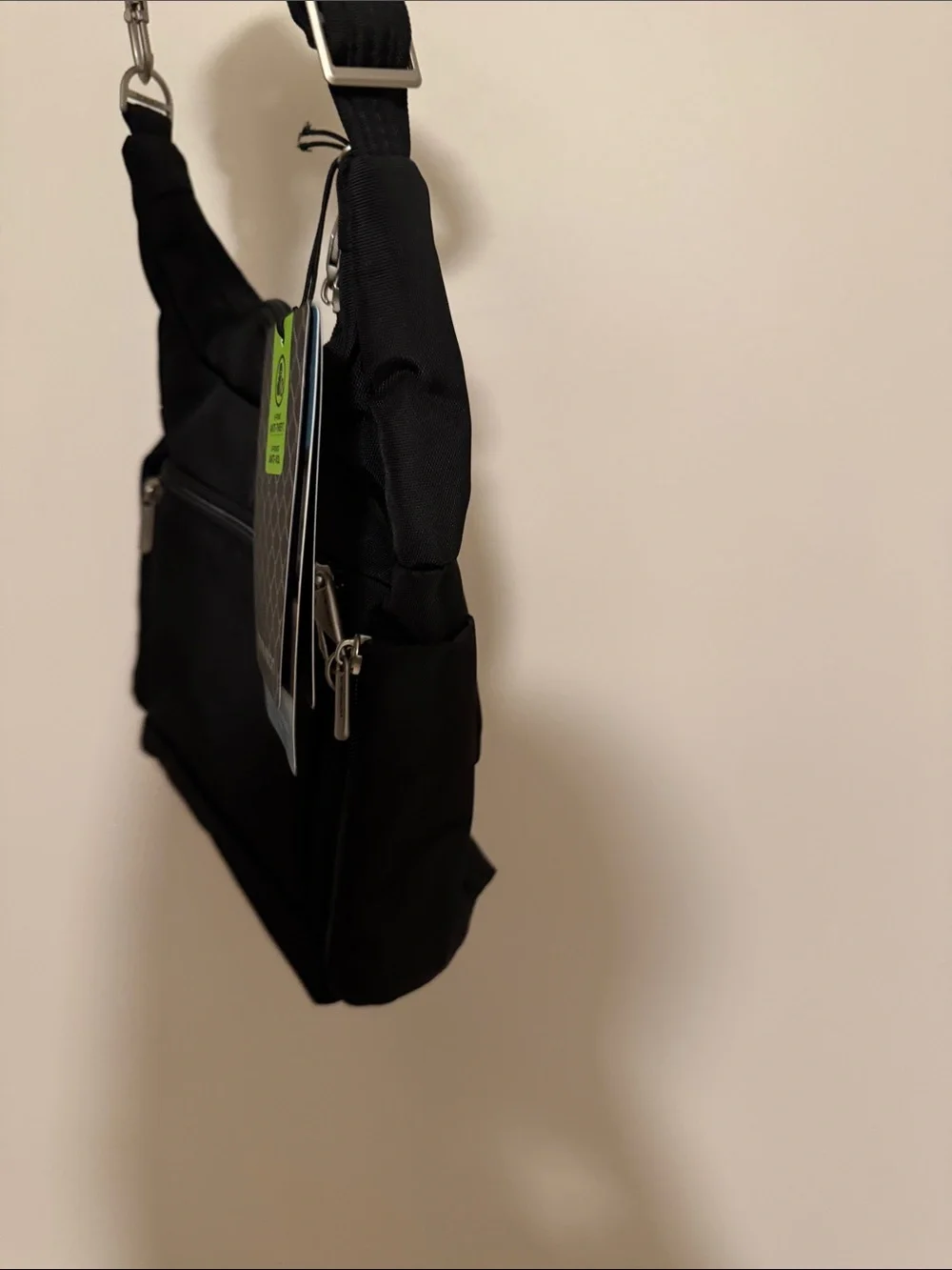 Travelon Black Anti-Theft Crossbody Messenger Bag with Silver Hardware